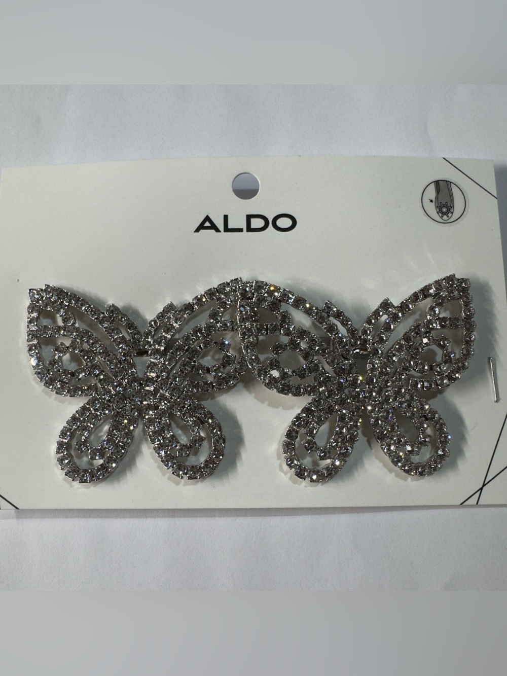ALDO Silver Crystal Butterfly Shoe Brooch Clip